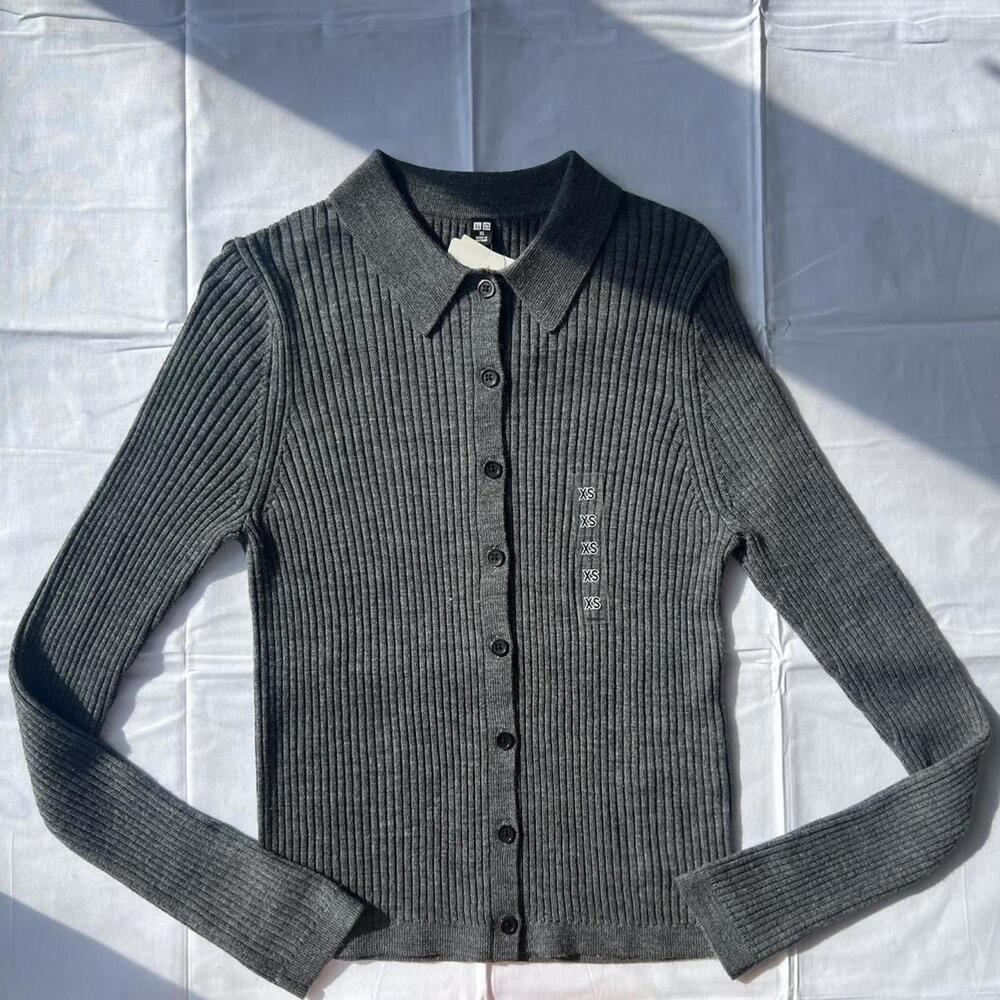 Uniqlo Merino Wool Ribbed Polo Cardigan